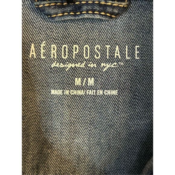 Aeropostale Blue Jean Jacket Medium Y2K Dark Wash Button Up Pockets (0925) - Picture 4 of 6